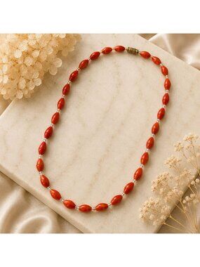 Vtg 1960s Tangerine Glass Bead Necklace Made in‎ India New Old Stock Never Worn